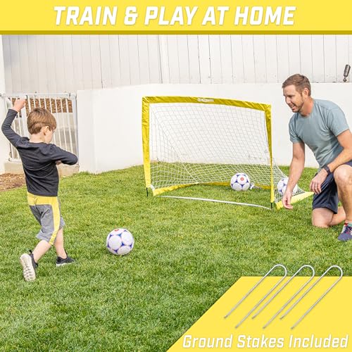 GoSports Team Tone 4 ft x 3 ft Portable Soccer Goal for Kids Pop Up Net for Backyard Yellow - Image 3
