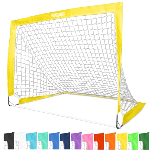 GoSports Team Tone 4 ft x 3 ft Portable Soccer Goal for Kids Pop Up Net for Backyard Yellow - Image 1