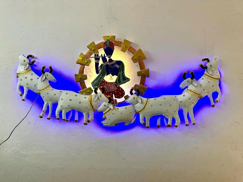Anshika International Anshika International Retro Style Metal Handpainted Rustic Iron Wall Hanging of 7 Cow Krishna Art Sculpture for Home Office Wall DecorWall Hanging 55 inches  - Image 5