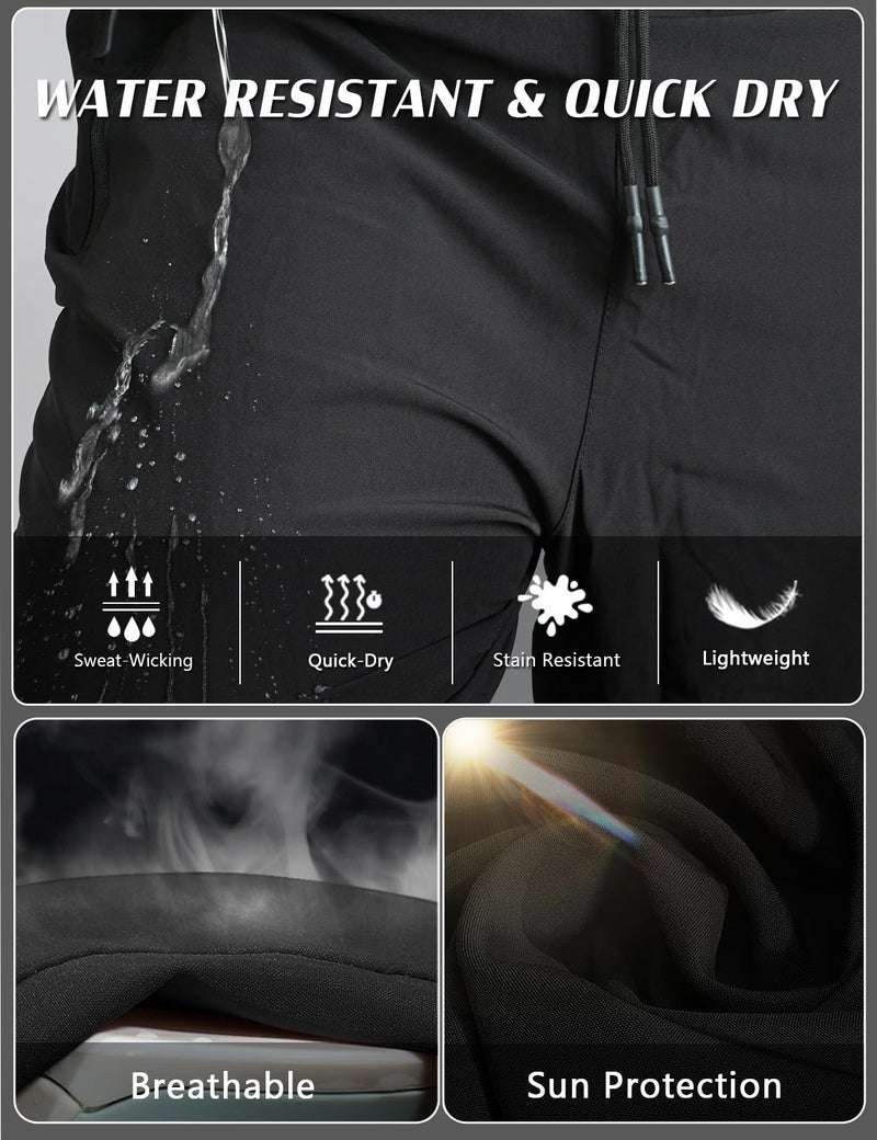AIRIKE سروال هوائي للرجال بخصر مرن مناسب للمشي مقاوم للماء سريع الجفاف خفيف الوزن مع جيوب بسحاب باللون الأسود - Image 4