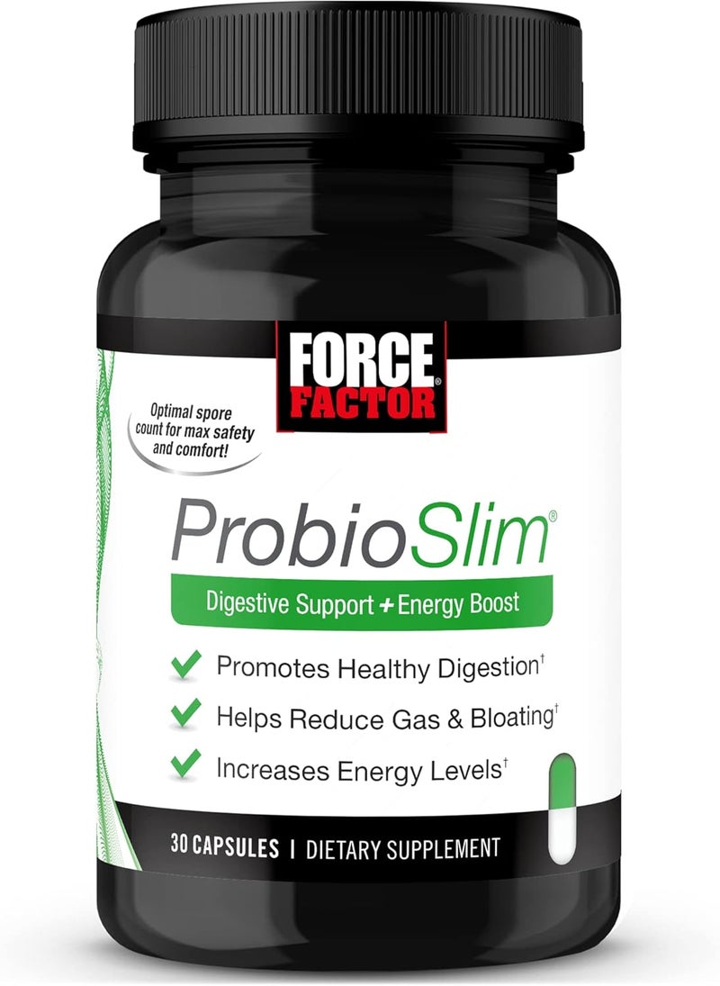Force Factor ProbioSlim Probiotics for Women and Men Probiotics for Digestive Health to Reduce Bloating Gas  Occasional Diarrhea with Prebiotics LactoSpore  Green Tea for Energy 30 Capsules - Image 1