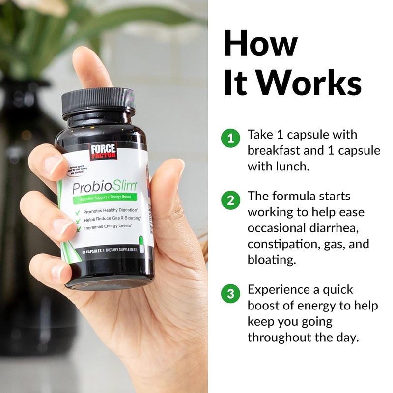 Force Factor ProbioSlim Probiotics for Women and Men Probiotics for Digestive Health to Reduce Bloating Gas  Occasional Diarrhea with Prebiotics LactoSpore  Green Tea for Energy 30 Capsules - Image 4