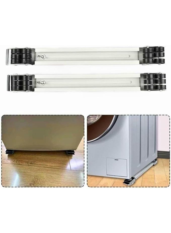 Mobile stand with adjustable base, 24 wheels and brakes, heavy-duty international device for refrigerator, washing machine and dryer, 200 kg load capacity, 2-piece set expandable from 45 to 70 cm (white) - Image 3