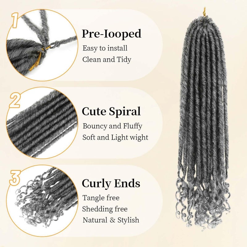 MODERN QUEEN Goddess Locs Crochet Hair 6 Packs 16 Inch Straight Faux Locs Crochet Hair for Black Women, Crochet Pre-Looped Curly Hair Soft Faux Locs Synthetic Braiding Hair Extensions (18 Inch, 6 Packs, 1B-GRAY#) - Image 5