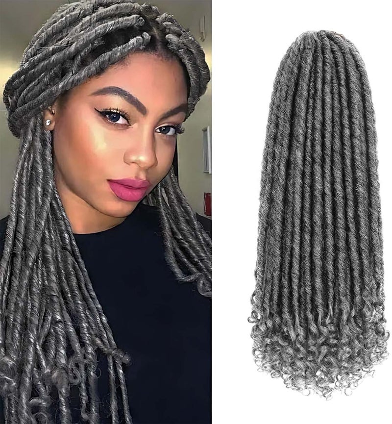 MODERN QUEEN Goddess Locs Crochet Hair 6 Packs 16 Inch Straight Faux Locs Crochet Hair for Black Women, Crochet Pre-Looped Curly Hair Soft Faux Locs Synthetic Braiding Hair Extensions (18 Inch, 6 Packs, 1B-GRAY#) - Image 1