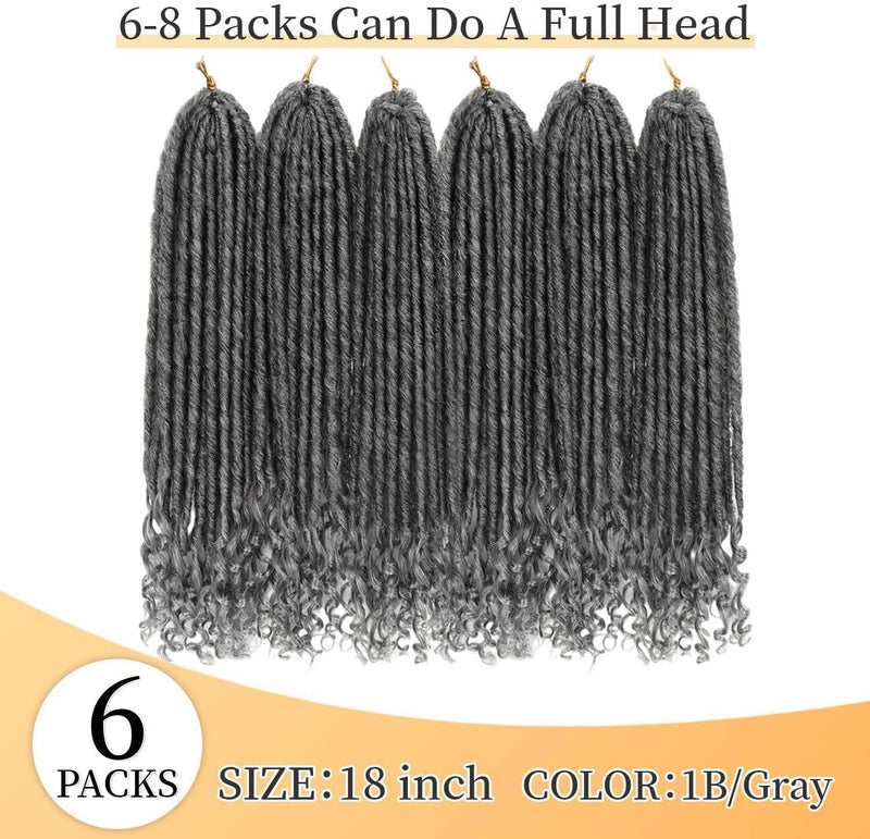 MODERN QUEEN Goddess Locs Crochet Hair 6 Packs 16 Inch Straight Faux Locs Crochet Hair for Black Women, Crochet Pre-Looped Curly Hair Soft Faux Locs Synthetic Braiding Hair Extensions (18 Inch, 6 Packs, 1B-GRAY#) - Image 3