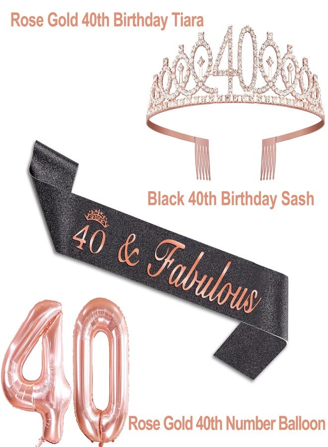 YeohJoy 40th Birthday Decorations Women with Black 40th Birthday Sash and Crown, Cake Topper and Candles, Number Balloons Rose Gold, 40 Year Old Gifts for Women - Image 4