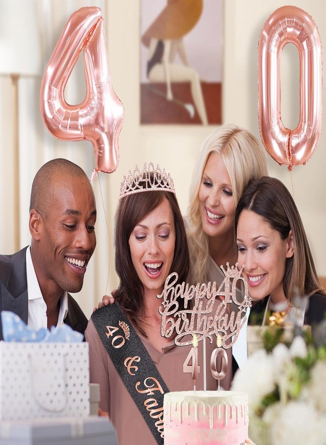 YeohJoy 40th Birthday Decorations Women with Black 40th Birthday Sash and Crown, Cake Topper and Candles, Number Balloons Rose Gold, 40 Year Old Gifts for Women - Image 3