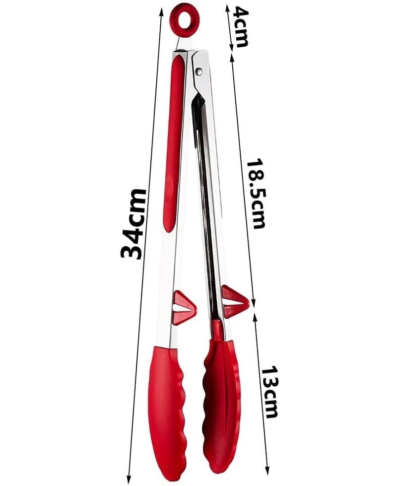 Ramkuwar Stainless Steel Cooking Tongs with Grip Non-Slip Kitchen Tongs for Grilling, Serving – 12 Inch (Red, 1 Piece) - Image 2