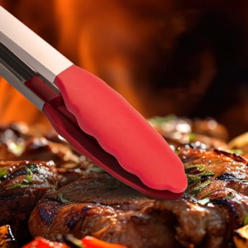 Ramkuwar Stainless Steel Cooking Tongs with Grip Non-Slip Kitchen Tongs for Grilling, Serving – 12 Inch (Red, 1 Piece) - Image 5