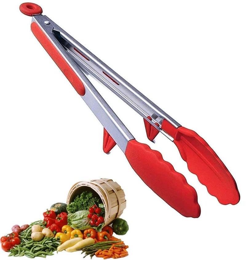 Ramkuwar Stainless Steel Cooking Tongs with Grip Non-Slip Kitchen Tongs for Grilling, Serving – 12 Inch (Red, 1 Piece) - Image 1