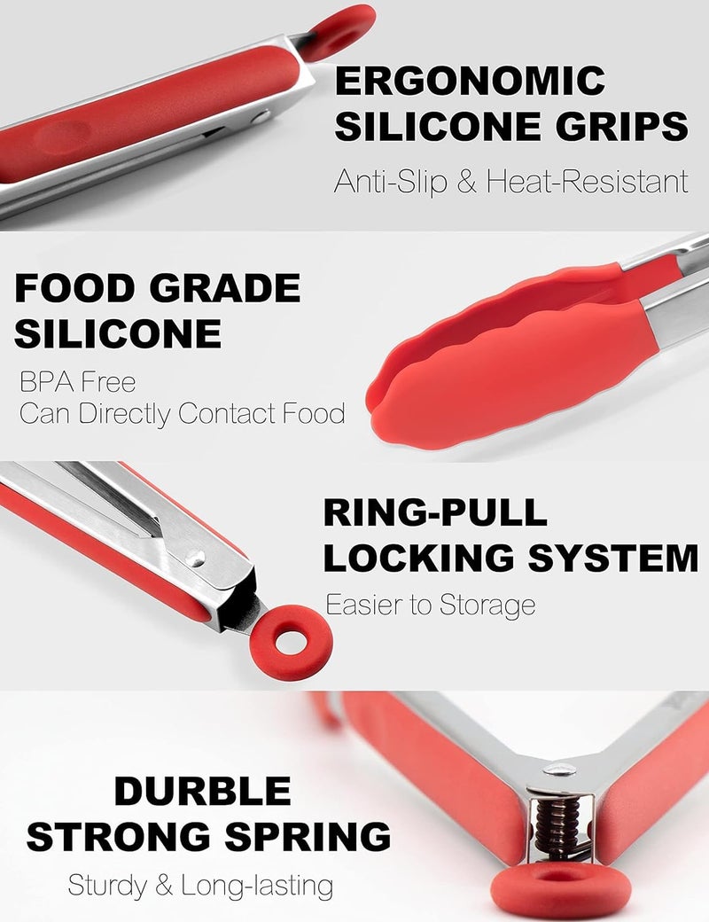 Ramkuwar Stainless Steel Cooking Tongs with Grip Non-Slip Kitchen Tongs for Grilling, Serving – 12 Inch (Red, 1 Piece) - Image 4