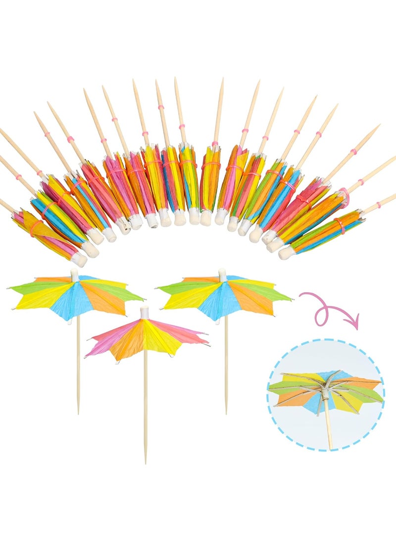 SUNSAR 30Pcs Umbrella Cupcake Toppers Colorful Paper Umbrellas Drink for Summer Hawaiian Cake Topper Decorations Umbrella Handmade Sticks Party Decoration Supplies - Image 3