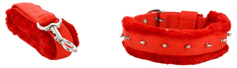 Skora Spike Dog Collar & Leash Red -Large- 1.25 Inch - Image 1