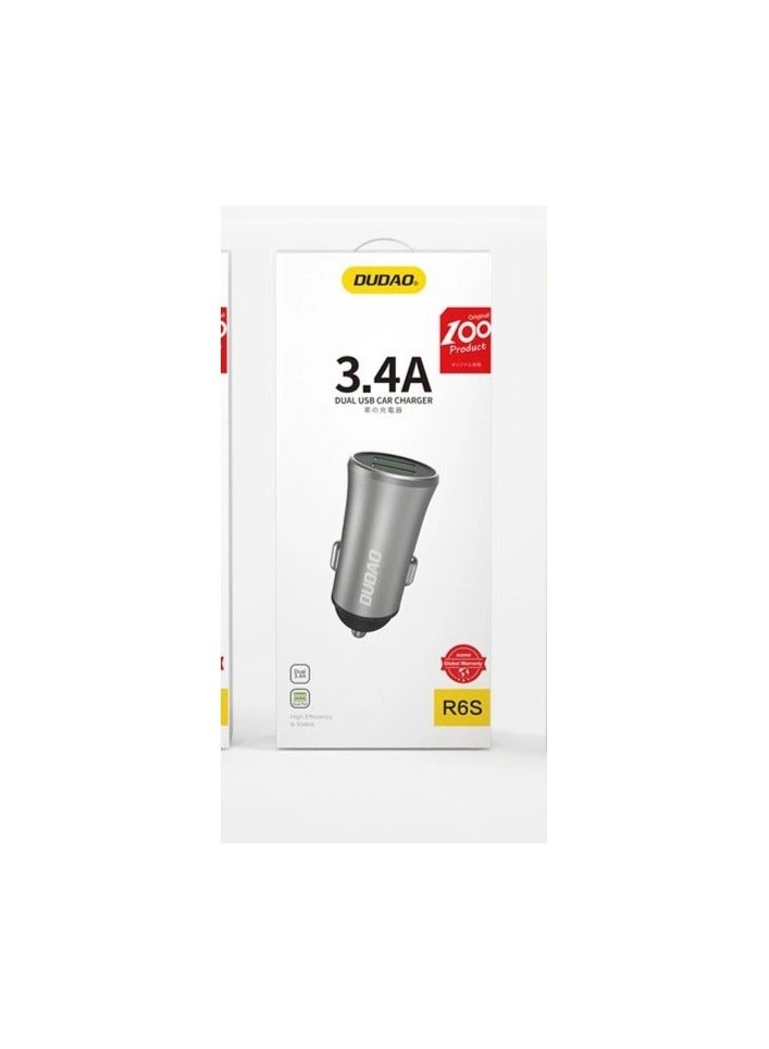 دوداو شاحن سيارة ذكي Dudao 3.4A بمنفذي USB فضي (R6S فضي) - Image 3