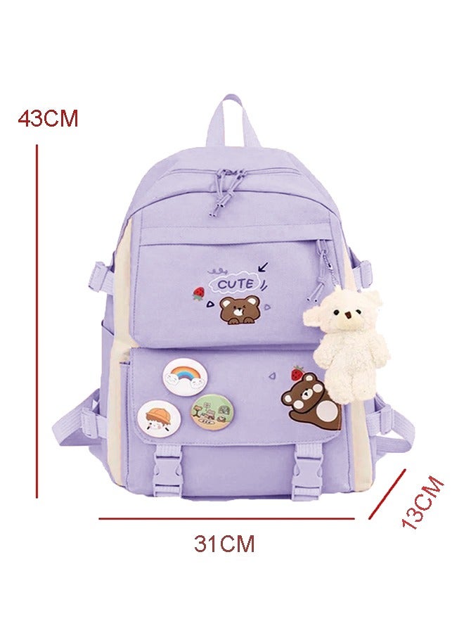 5pcs School Backpack Set, Lightweight Large Capacity School Travel Bags With Lovely Pendant For Teenager, 1 Backpacks, 1 Pencil Bag, 1 Messenger Bag And 1 Shoulder Bag, Back To School Backpack Bookbag  - Image 2