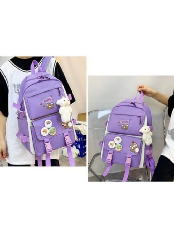 5pcs School Backpack Set, Lightweight Large Capacity School Travel Bags With Lovely Pendant For Teenager, 1 Backpacks, 1 Pencil Bag, 1 Messenger Bag And 1 Shoulder Bag, Back To School Backpack Bookbag  - Image 5