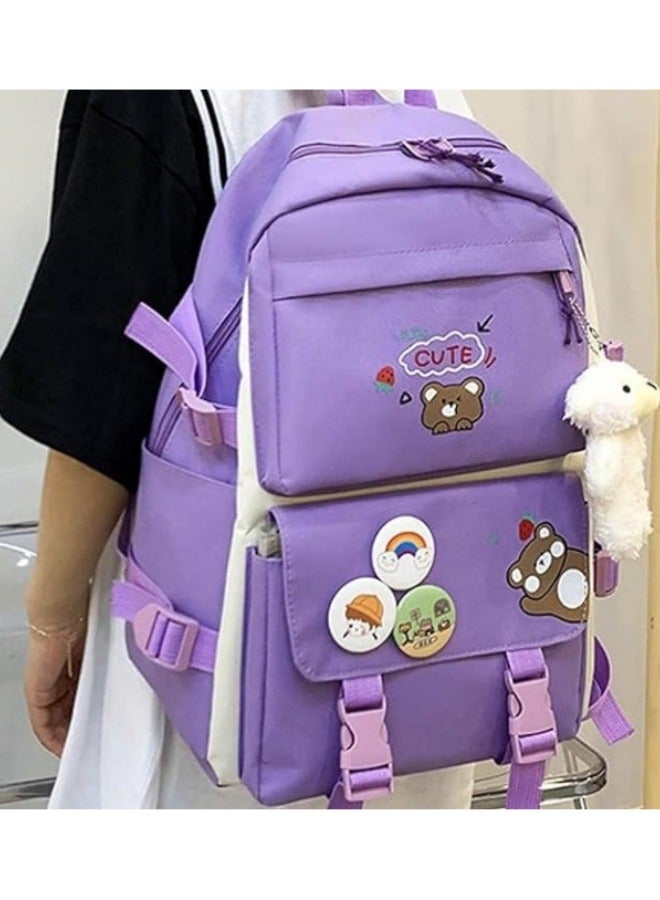 5pcs School Backpack Set, Lightweight Large Capacity School Travel Bags With Lovely Pendant For Teenager, 1 Backpacks, 1 Pencil Bag, 1 Messenger Bag And 1 Shoulder Bag, Back To School Backpack Bookbag  - Image 4