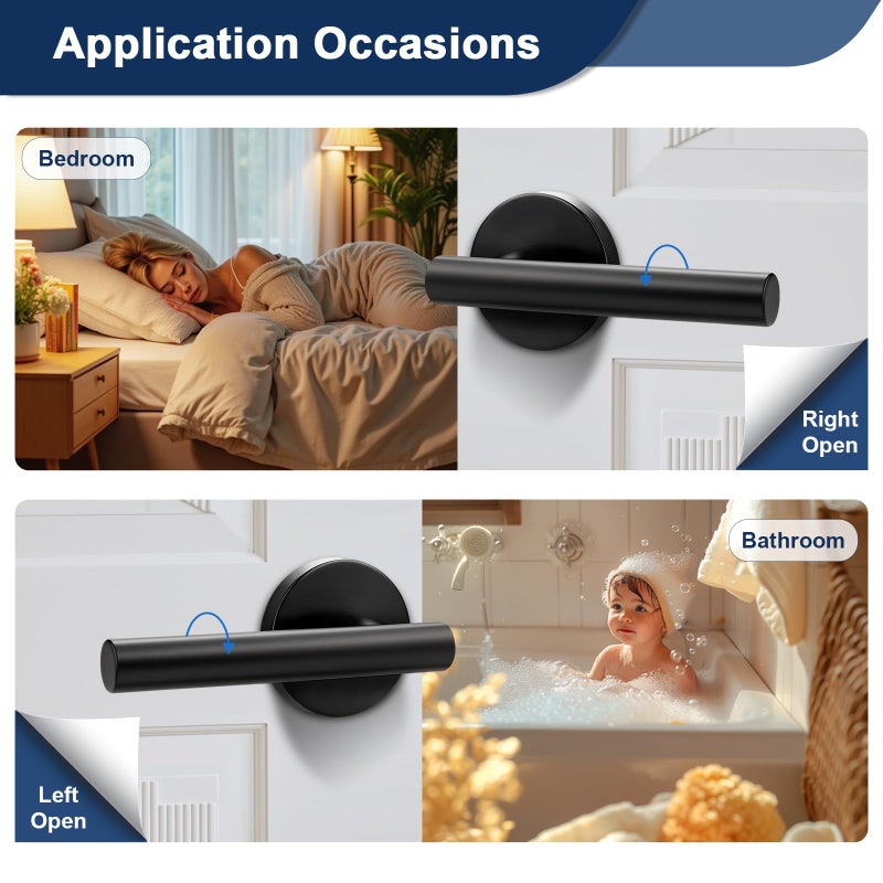 Orger 6 Pack Black Door Handles Interior, Privacy Matte Black Door Handles for Bedroom and Bathroom, Door Levers Reversible for Left & Right, 304 Satinless Steels Keyless Locks for Doors - Image 3