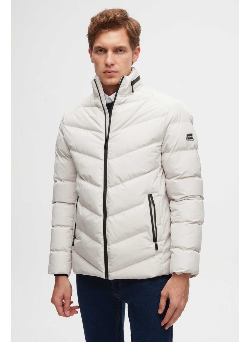 twn Slim Fit Ecru Concealable Hooded Fiberfill Windproof Jacket  - Image 1