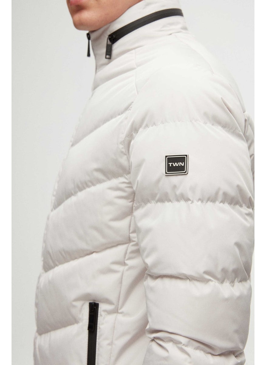 twn Slim Fit Ecru Concealable Hooded Fiberfill Windproof Jacket  - Image 4