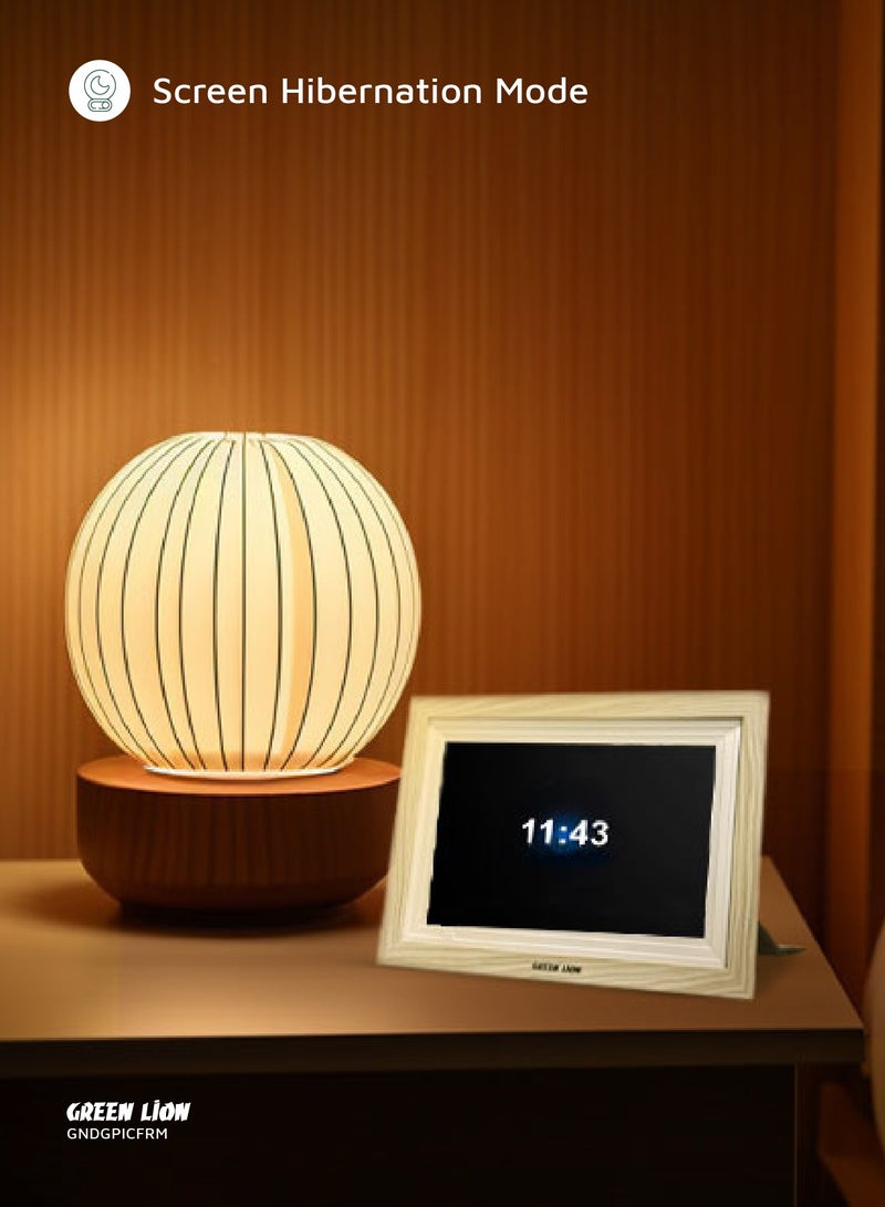 جرين ليون إطار صورة رقمي بشاشة تعمل باللمس 10.1 بوصة / تشغيل الصور والفيديو / JPG/PNG/HEIC/MP4/3GP/MOV / مشاركة لاسلكية فورية / مع مكبر صوت وصوت عالي الجودة / نقل الصور عبر USB - خشبي - Image 3