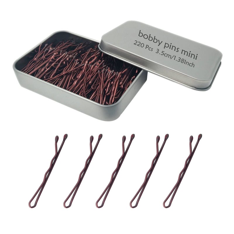 220 Count Mini Wavy 138 Inch Bobby Pins Brown YINGFENG Small Hair Bobby Pins with Storage Box for Updos Metal Hair Clips for Kids Girls and Women Suitable for All Hair Types