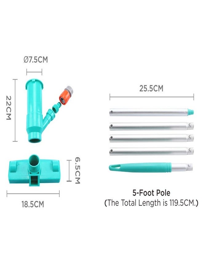 POOLWHALE Portable Pool Vacuum Jet Underwater Cleaner W/Brush,Bag,6 Section Pole of 56.5"(No Garden Hose Included),for Above Ground Pool,Spas,Ponds & Fountains - Image 3
