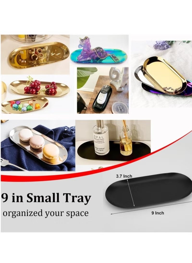 YUJA Stainless Steel Decorative Tray, Set of 2, 9 Inch Long, Jewelry Dish Cosmetics Organizer Bathroom Clutter Serving Platter Small Storage Tray, Oval, Matte Black - Image 2