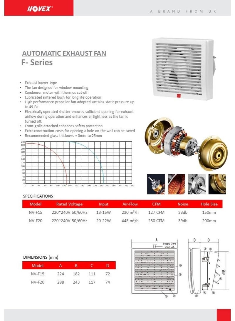 نوفيكس مروحة شفط NOVEX بشفرات أوتوماتيكية (8 بوصة / 20 سم) - Image 4