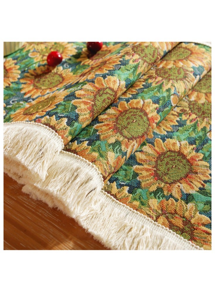 آنا مفرش طاولة مخطط بأبعاد 30x180 سم مع تصميم عباد الشمس، مزين بالتطريز والتنسيق، للديكور المنزلي وفاخر بطابع عصري. - Image 1