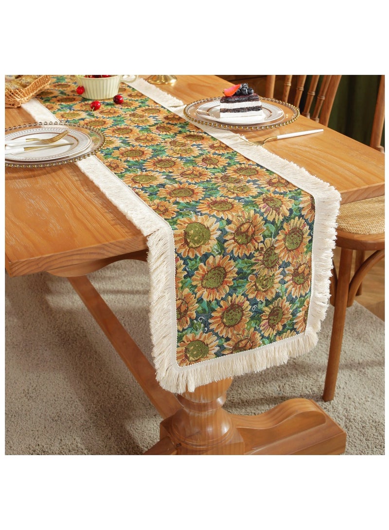 آنا مفرش طاولة مخطط بأبعاد 30x180 سم مع تصميم عباد الشمس، مزين بالتطريز والتنسيق، للديكور المنزلي وفاخر بطابع عصري. - Image 5