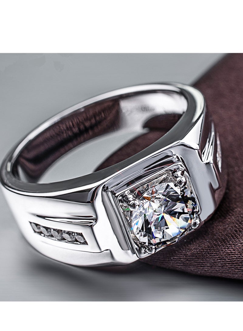 Moissantie Rings for Men D Color VVS1 Round Cut Moissanite Jewelry for Men Wedding Ring S925 Sterling Silver Promise Rings for Wedding Anniversary Engagement - Image 2