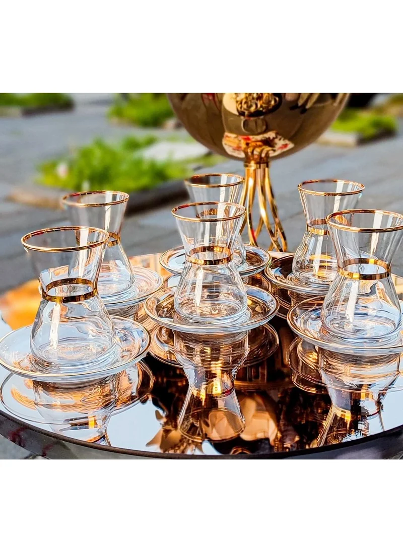 Paşabahçe Elit Home Special Design Real Gilded Gold 12 Piece Swan Tea Set
