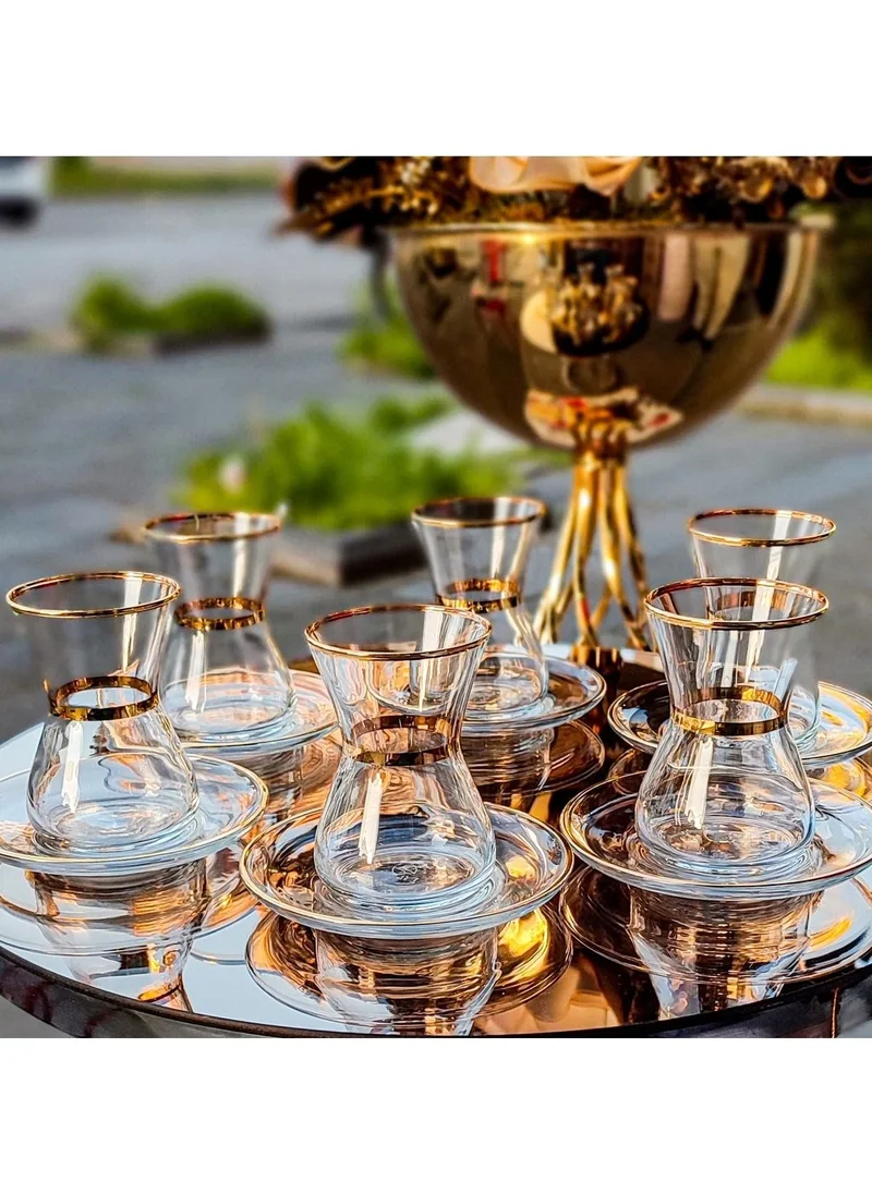 Paşabahçe Elit Home Special Design Real Gilded Gold 12 Piece Swan Tea Set