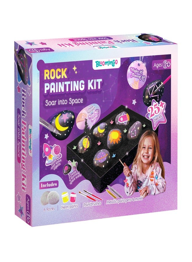 Bloomingo Soar into Space Rock Painting Kit for Kids - Creative Painting Craft Gift for Boys & Girls | Non-Toxic Paints & Safe Accessories | Sparks Imagination, Creativity & Learning | Ages 4+ - Image 1