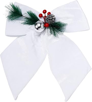 allgala allgala Christmas Decorative Velvet Bows for Wreath Garland Christmas Tree-2 Pack-10 in (20x25cm)-White-XBW92201  - Image 1