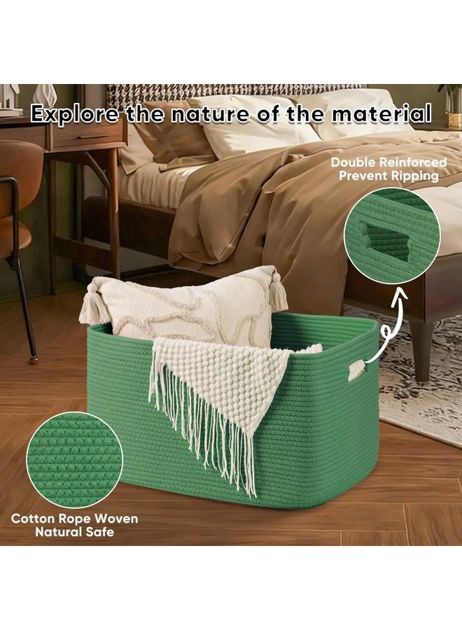 OIAHOMY 75L Large Blanket Basket, Woven Cotton Rope Baskets for Organizing 22”x17”x12”, Blanket Basket living Room, Toy Storage Bins for Nursery, Green - Image 5