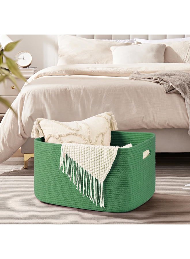 OIAHOMY 75L Large Blanket Basket, Woven Cotton Rope Baskets for Organizing 22”x17”x12”, Blanket Basket living Room, Toy Storage Bins for Nursery, Green - Image 4