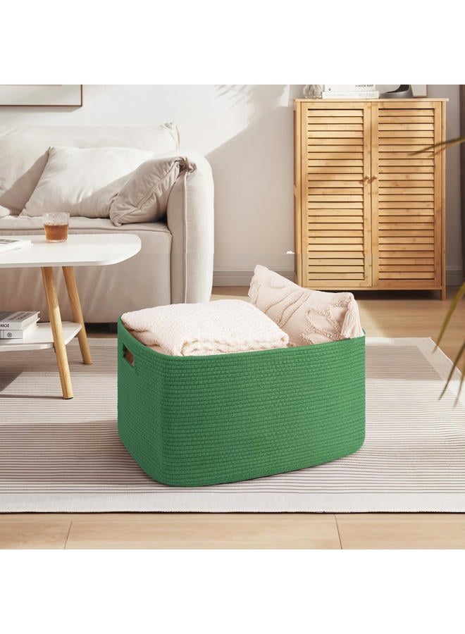 OIAHOMY 75L Large Blanket Basket, Woven Cotton Rope Baskets for Organizing 22”x17”x12”, Blanket Basket living Room, Toy Storage Bins for Nursery, Green - Image 2