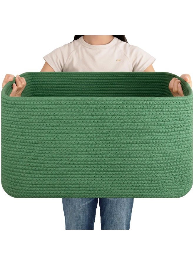 OIAHOMY 75L Large Blanket Basket, Woven Cotton Rope Baskets for Organizing 22”x17”x12”, Blanket Basket living Room, Toy Storage Bins for Nursery, Green - Image 1