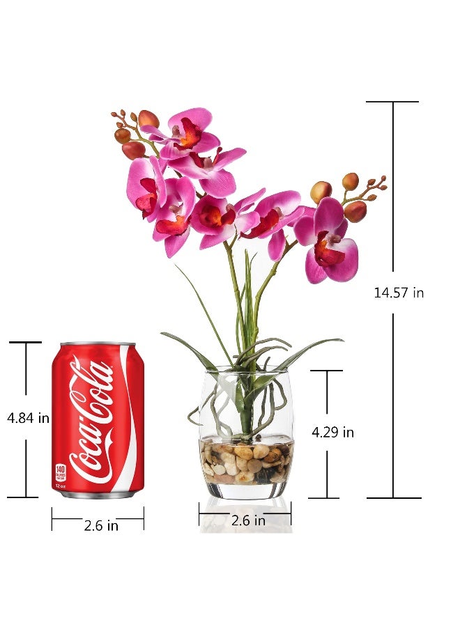 Jusdreen 1 Pcs Glass Vase Artificial Orchid Flower Bonsai Vivid Phalaenopsis Flowers Potting for Home Office Décor, Table Centerpiece Room Decorations 14.5"(Glass Vase/Purple Orchid) - Image 2