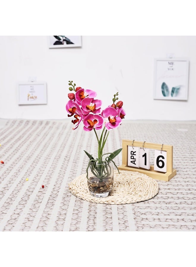 Jusdreen 1 Pcs Glass Vase Artificial Orchid Flower Bonsai Vivid Phalaenopsis Flowers Potting for Home Office Décor, Table Centerpiece Room Decorations 14.5"(Glass Vase/Purple Orchid) - Image 5