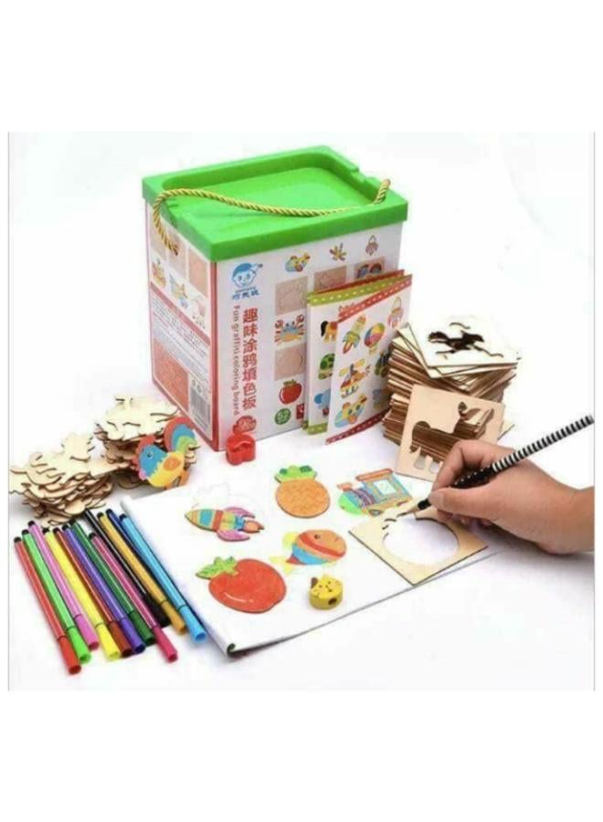 Drawing instruction box with 52 wooden cards +sketchbook + 12 color pencils +pencil - Image 2