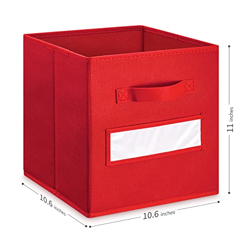 artsdi 11 Inch Storage Cube,Storage bin,cube storage (Set of 10) Foldable Fabric Cube Storage Bins with 10 Labels Window Cards & a Pen,Baskets Containers for Shelves,Closet Organizers Box,Red - Image 2