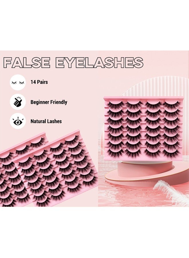 JS 14 Pairs False Eyelashes, Fluffy Long False Eyelashes Thick Natural, Soft Curly Wispy Black Lash Band, for Dramatic Makeup Reusable Self Adhesive False Eye Lashes for Girls and Women Daily Use - Image 3