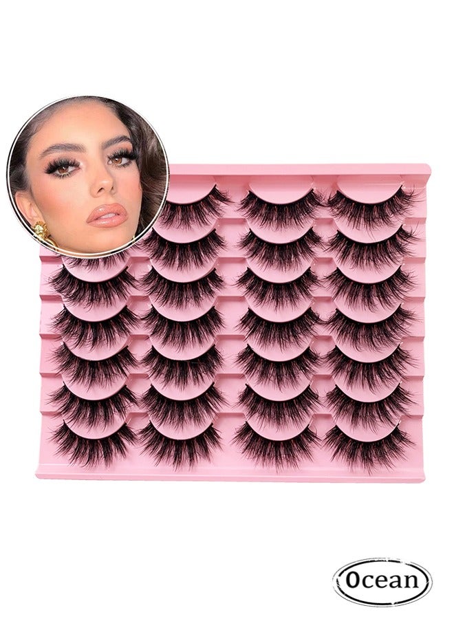 JS 14 Pairs False Eyelashes, Fluffy Long False Eyelashes Thick Natural, Soft Curly Wispy Black Lash Band, for Dramatic Makeup Reusable Self Adhesive False Eye Lashes for Girls and Women Daily Use - Image 1