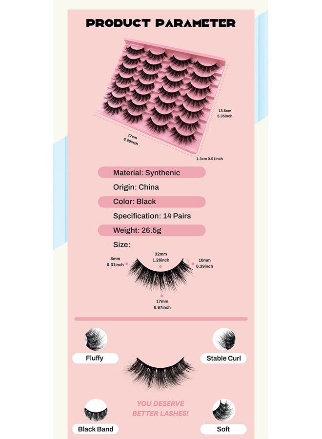 JS 14 Pairs False Eyelashes, Fluffy Long False Eyelashes Thick Natural, Soft Curly Wispy Black Lash Band, for Dramatic Makeup Reusable Self Adhesive False Eye Lashes for Girls and Women Daily Use - Image 4