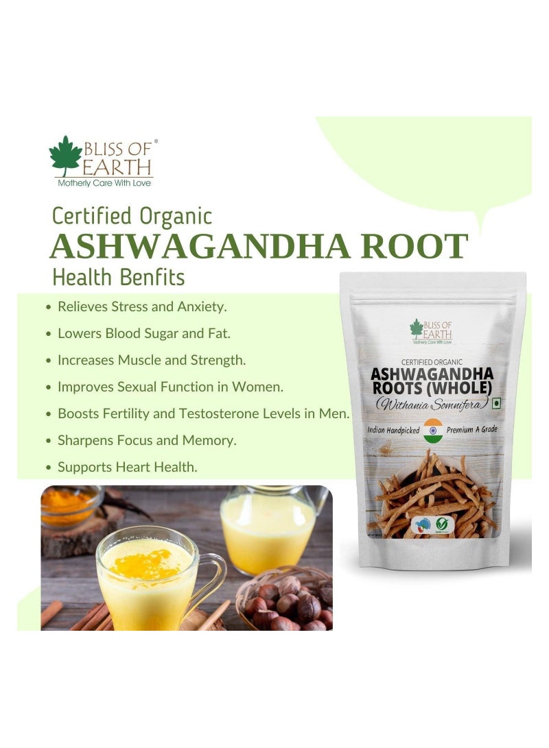 BLISS OF EARTH Certified Organic Ashwagandha Roots Whole Withania Somnifera Premium Grade Help Boost Immunity Stress Relief 200gm Pack of 2 - Image 4