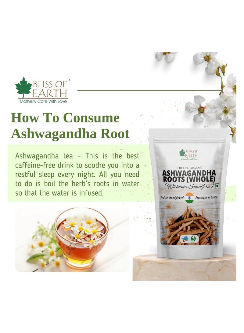 BLISS OF EARTH Certified Organic Ashwagandha Roots Whole Withania Somnifera Premium Grade Help Boost Immunity Stress Relief 200gm Pack of 2 - Image 5